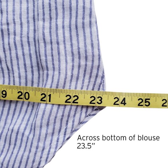 Saks Fifth Avenue 100& Linen Off-or on-Shoulder Blue Striped Lace Blouse Size M - Picture 12 of 16